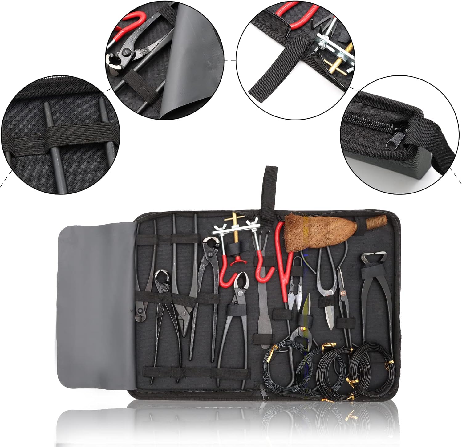 17pc Kit Black Case Bonsai Tools Kit - 17 Pcs Concave Cutter Trunk Branch Splitter Bonsai Scissors Pruning Scissors for Pruning Thicker Branches, Metal Scissors for Potted and Garden Plants