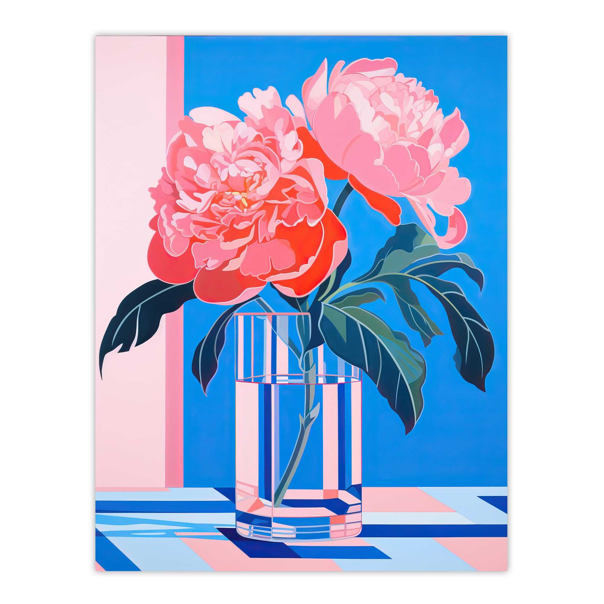 Wee Blue Coo - Poster - Peonies Flower Blooms in Glass Vase - W18" x H24" - Pink