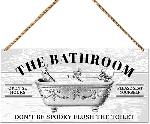 Letrero gótico de madera para baño, decoración gótica de baño, polvo de inodoro, decoración gótica de pared de calavera para Halloween, regalos de