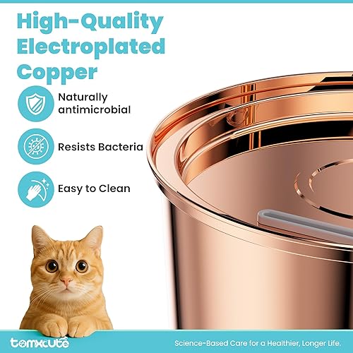 Miniatura 7 de Tomxcute Cat Water Fountain Stainless Steel - 108oz3.2L Cat Fountain for Drinking- Large Capacity Pet Water Fountain - Copper Surface