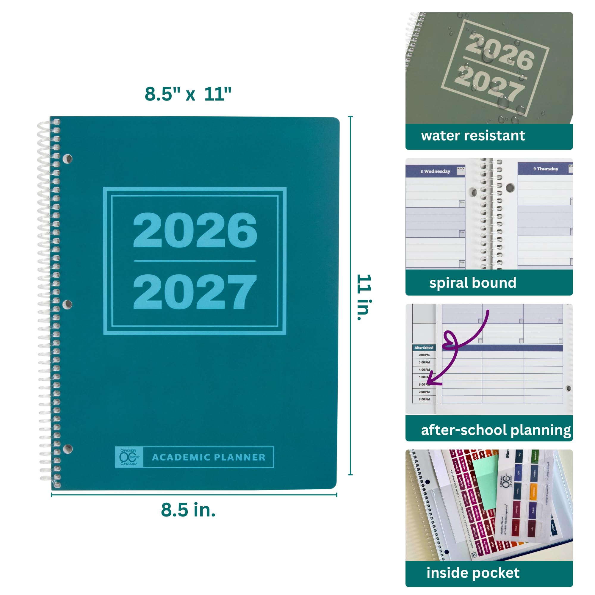 Order Out Of Chaos Planer akademicki 2026-2027, planer studencki, 8,5 x 11, turkusowy