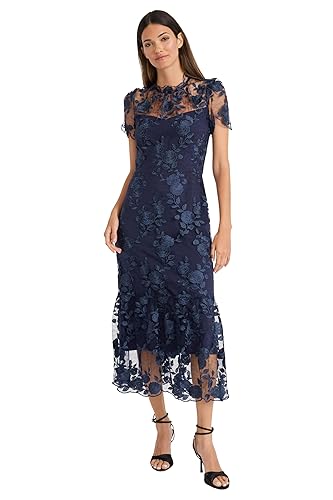 Maggy London Women's Floral Embroidered Midi Dress for Women, High