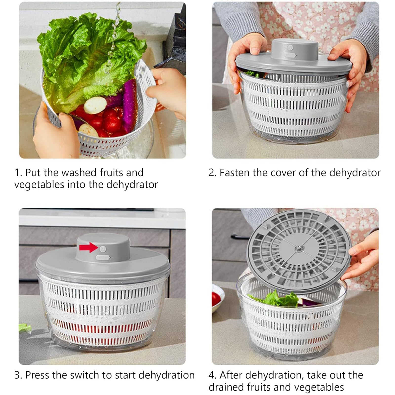Essoreuse à Salade Automatique sans Fil USB 4000 ML Déshydrateur Automatique pour Fruits et légumes, saladier pour Servir, assèchement Rapide, ustensile de Cuisine dans Une Couleur Tendance