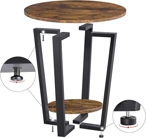 Miniatura 6 de Topeakmart Mesa auxiliar industrial con estante de almacenamiento, mesa redonda pequeña con estante de almacenamiento, mesa auxiliar de metal para