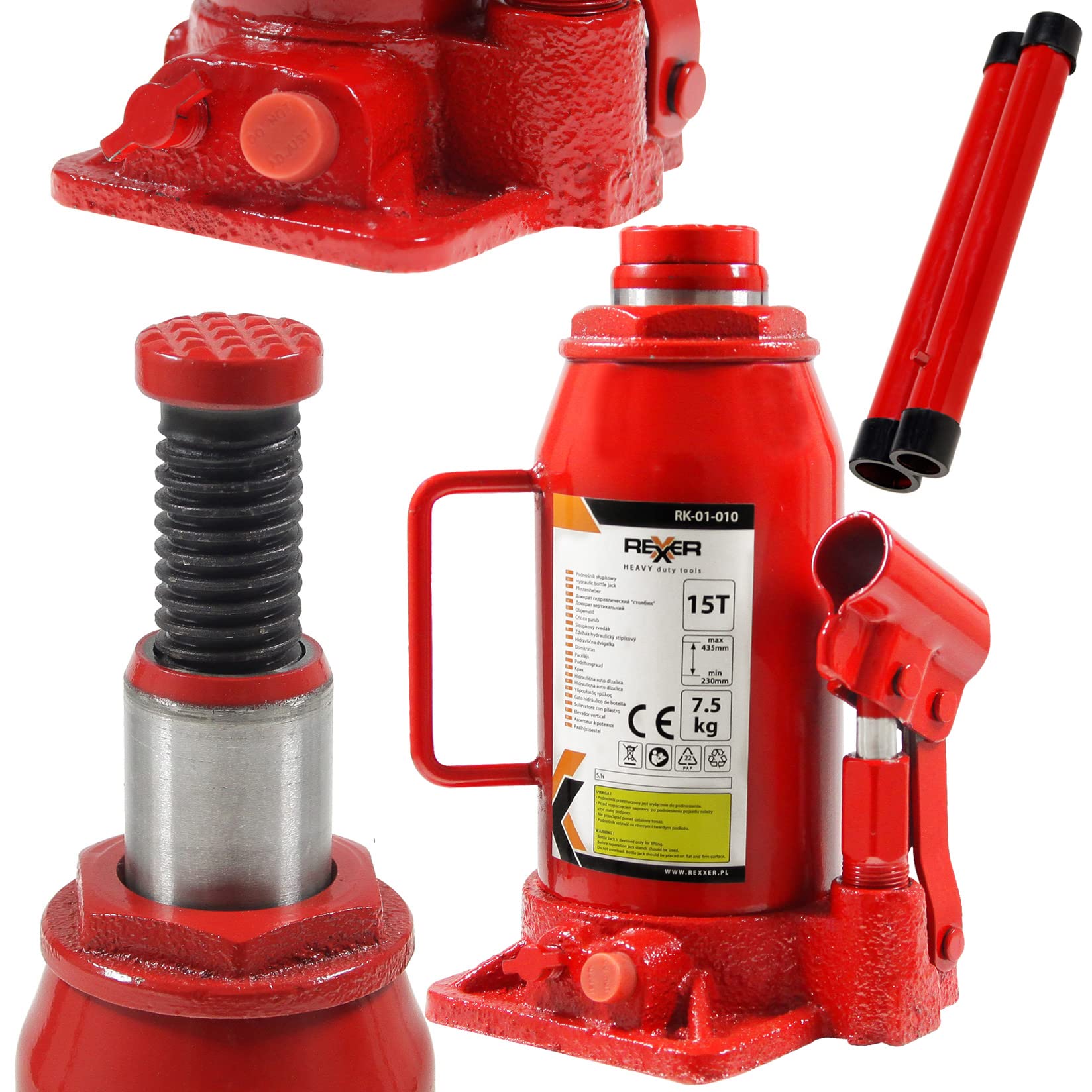 REXXER Hydraulischer Wagenheber 15T - Stempelwagenheber für Garage & Werkstatt - Robuster Wagenheber zum Anheben bis 15 Tonnen - Hubhöhe 230-435 mm