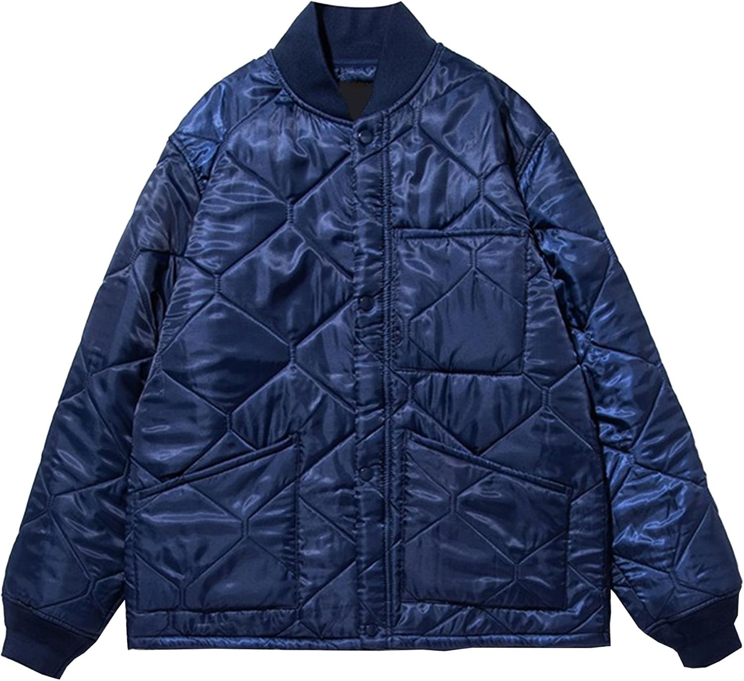 DGHM-JLMY Men's Diamond Quilted Bomber Jackets Lightweight Warm Cotton Coat Button Down Basic Quilted Jacket Outwear