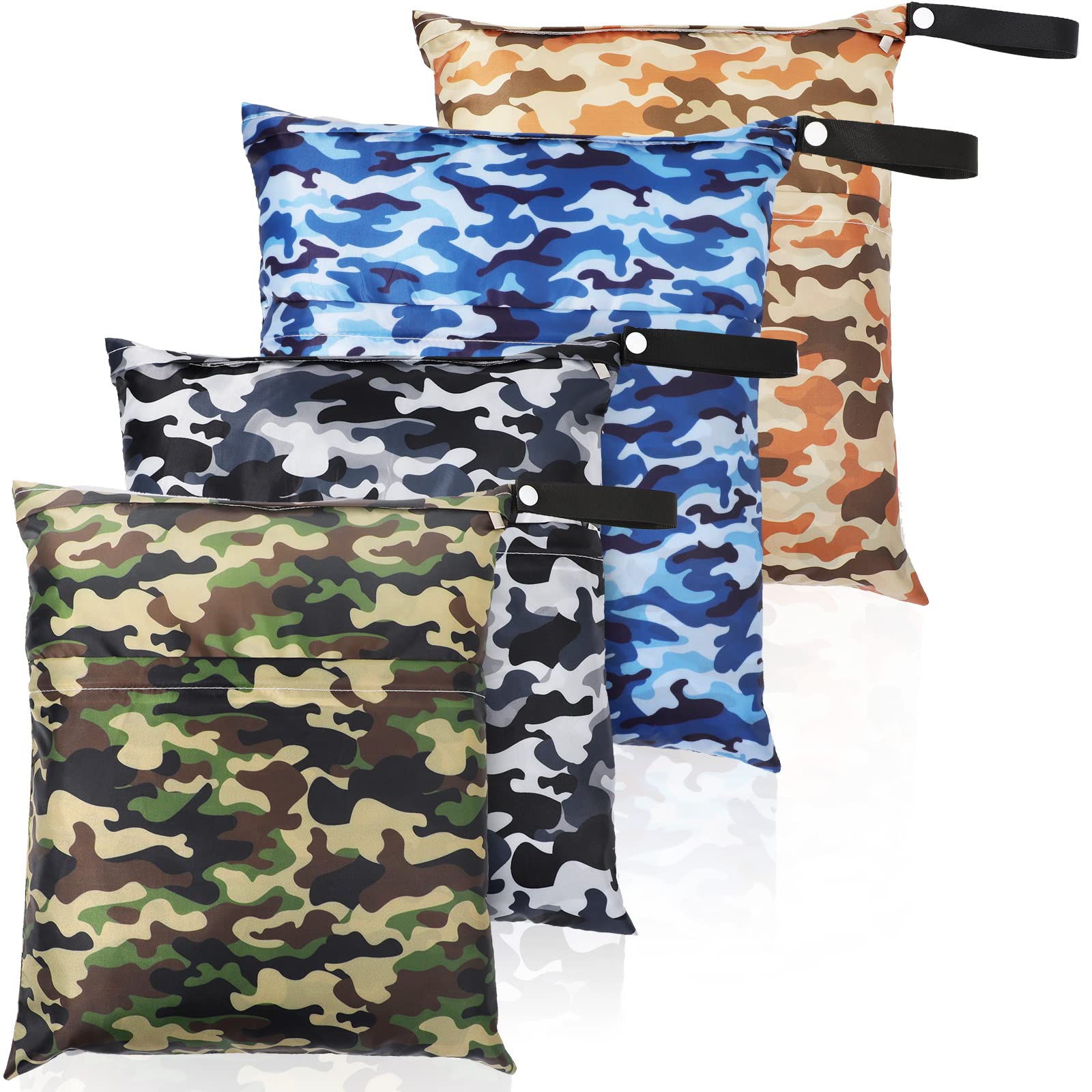 Frienda 4 Pieces Cloth Diaper Wet Dry Bag, Waterproof Reusable Washable Bag for Baby Items and Travel Zippered Pockets with Handle, Beach, Swimsuit,