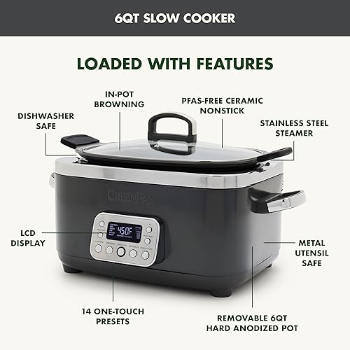 Miniatura 4 de GreenPan Elite 14 en 1 olla de cocción lenta eléctrica antiadherente de 6 cuartos de galón, olla de cocción múltiple de cerámica sin PFAS, para
