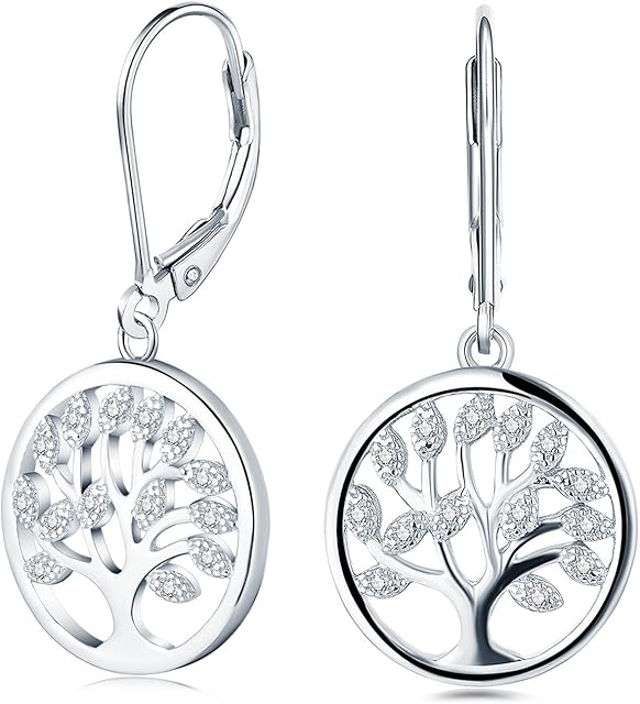 JO WISDOM Women Earrings,925 Sterling Silver Family Tree of Life Drop & Dangle Earrings