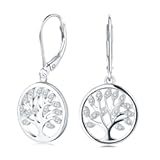 925 Sterling Silver Cubic Zirconia Tree of Life Earrings
