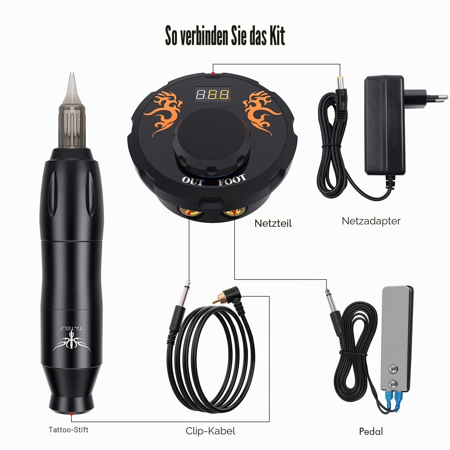 TATELF Rotary Maschine Set Komplett Mit LCD Power Supply 20pcs Patronen nadeln Ink Cups für Künstler