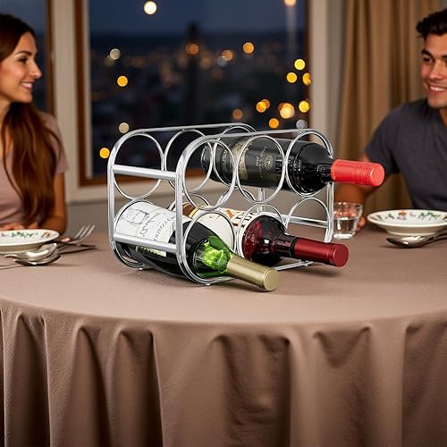 Miniatura 9 de Buruis Estante de vino para 6 botellas, soporte de metal moderno para encimera de vino, para cocina, despensa y armario, no requiere montaje,