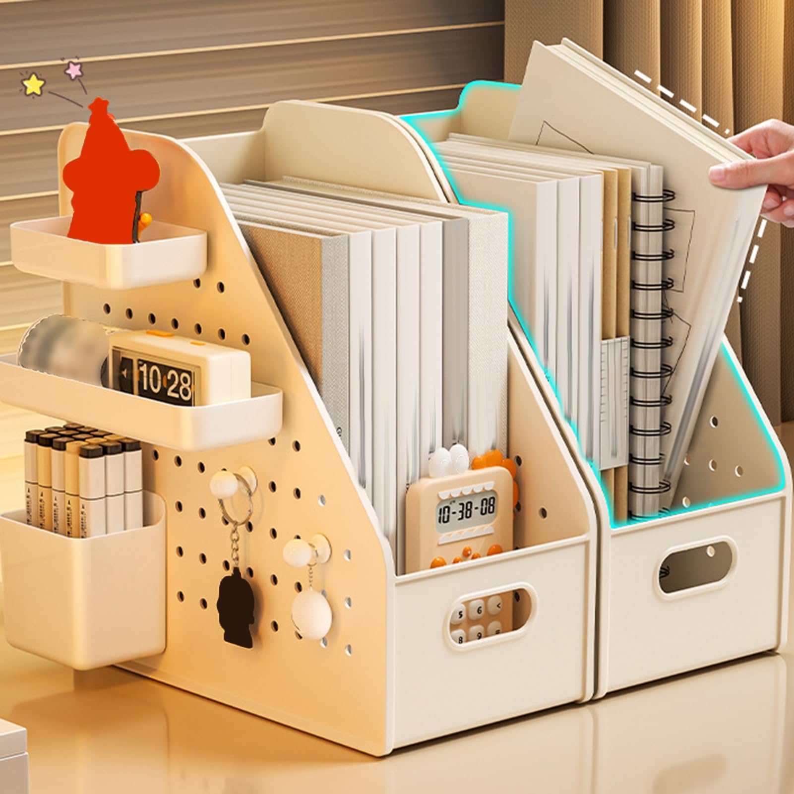 Leseständer – Multi-Grid-Schreibtisch-Organizer mit erhöhtem Boden, abgerundete Ecken, um das Kippen von Büchern zu verhindern, Macaron-Farben für Kinder, Arbeitszimmer, Schreibtischzubehör