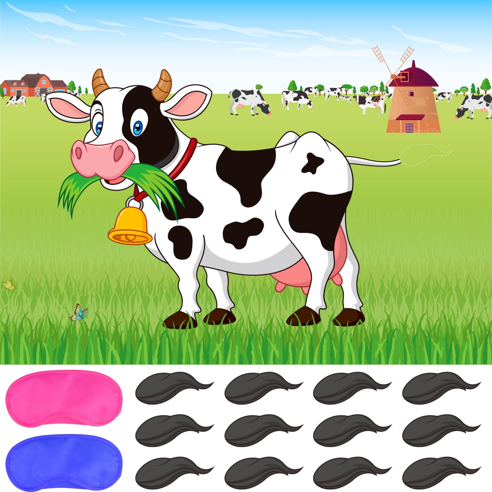 NEBURORA Pin The Tail on The Cow Party Game with 30 Tails Pin Game