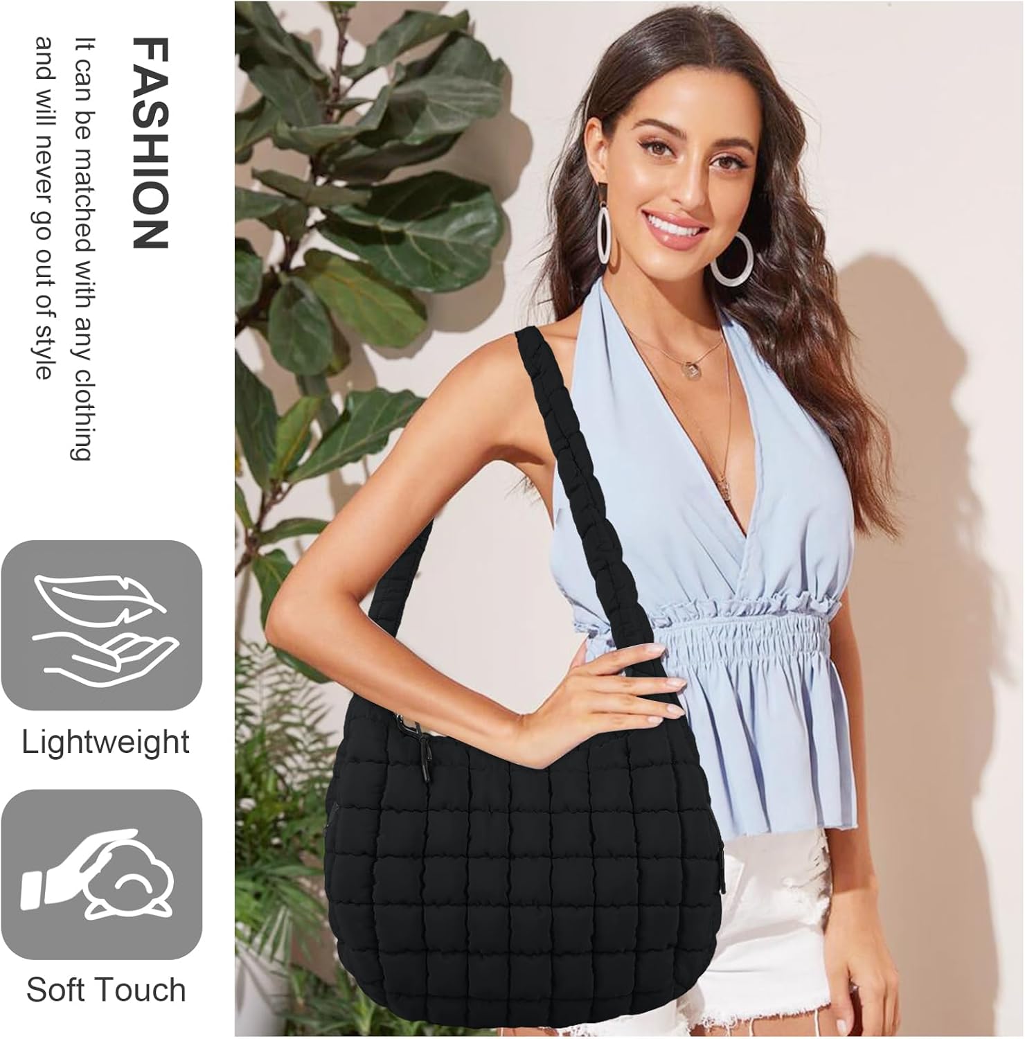 izuzta Quilted Puffer Tote Bag for Women Large Crossbody Bag Lightweight Nylon Puffy Quilted Carryall Hobo Puff Shoulder Bag - Image 8