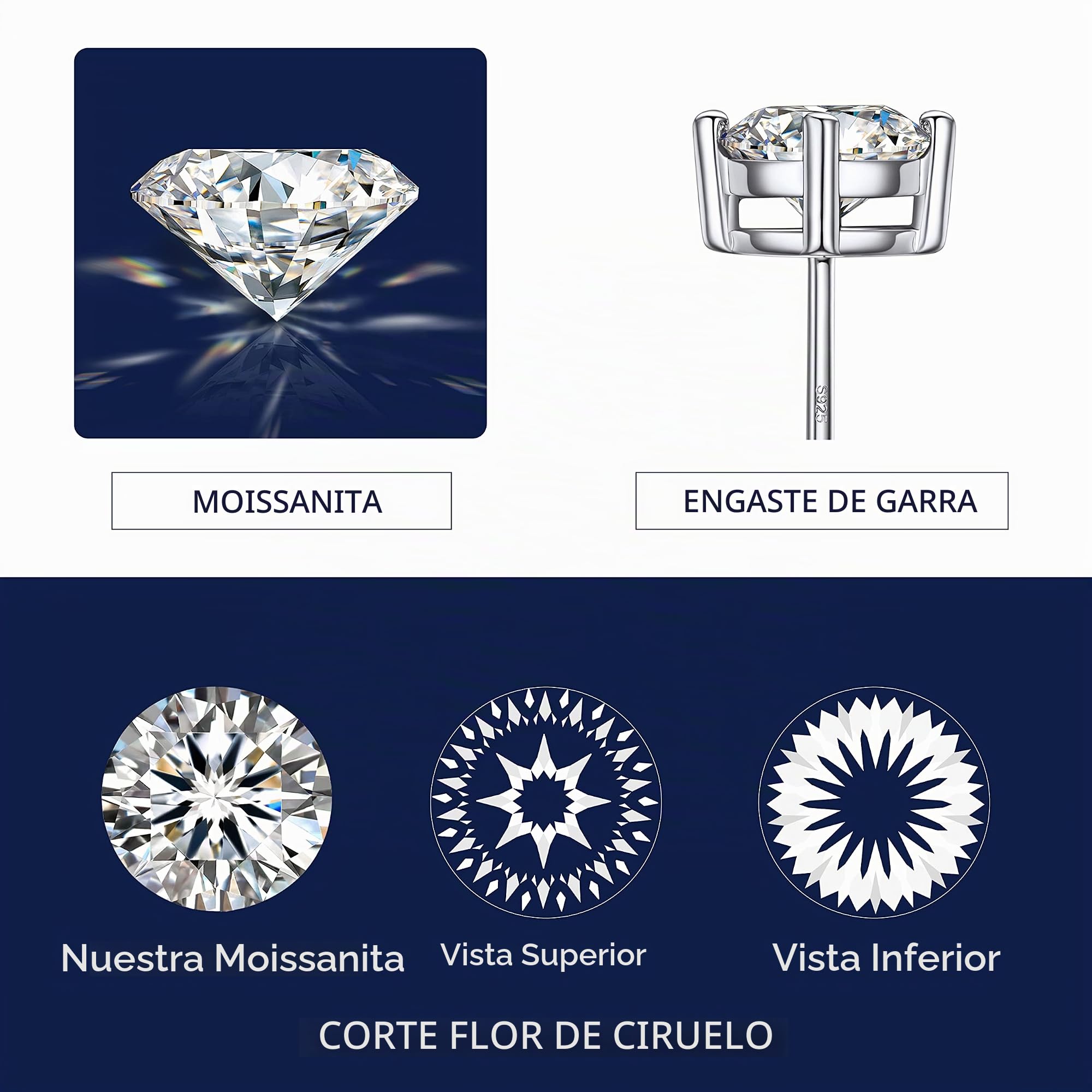 MomentWish Pendientes Mujer Moissanita Plata 925 Efecto Diamante