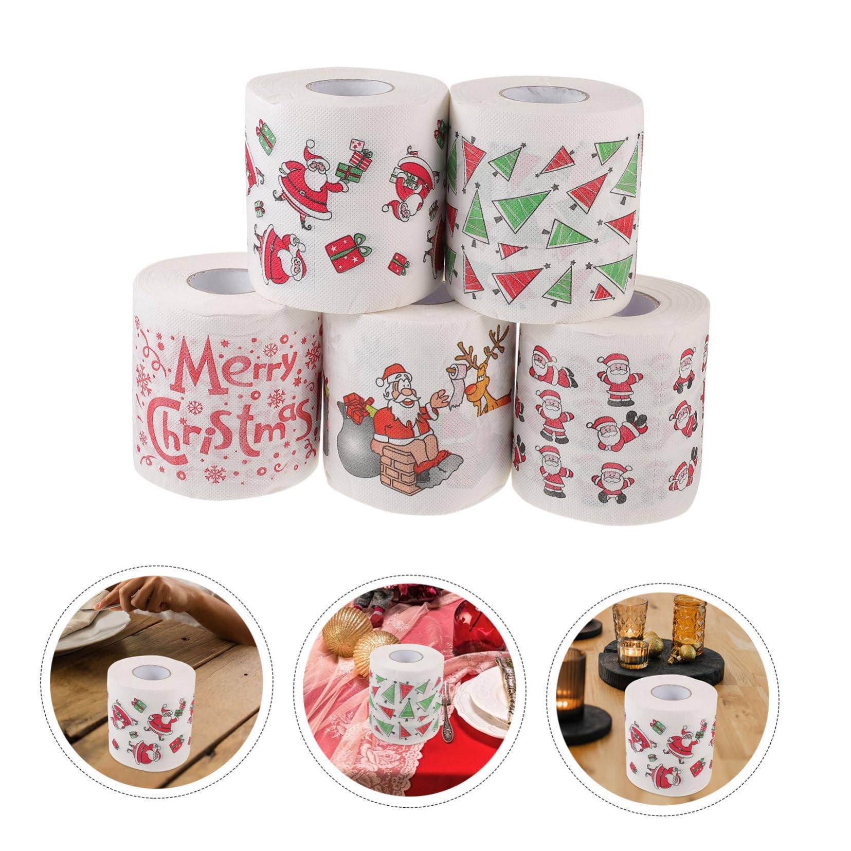 15 Rollen Weihnachts Servietten mit Festlichen Motiven Saugfähig Reißfest Staubfrei Einweg Papierservietten für Weihnachtsessen Party Deko Praktische Tischdekoration