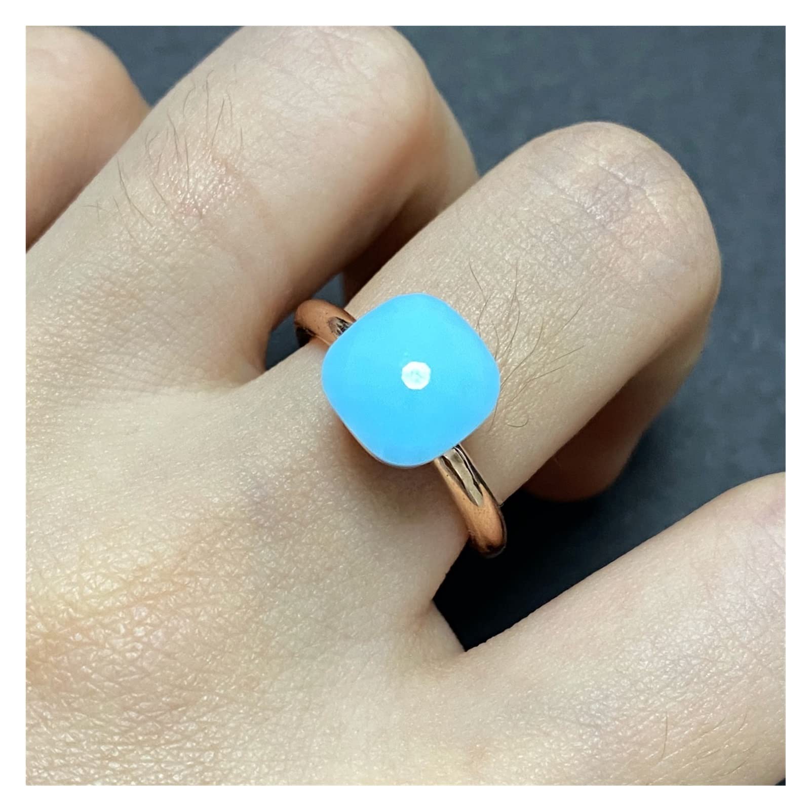 VENSen CASE Vintage antique ring Green Crystal Ring, Rose Gold Plated Color Candy Style Ring, Jewelry Gift For Women (Main Stone Color : Orange, Metal Color : Rose Gold Color)