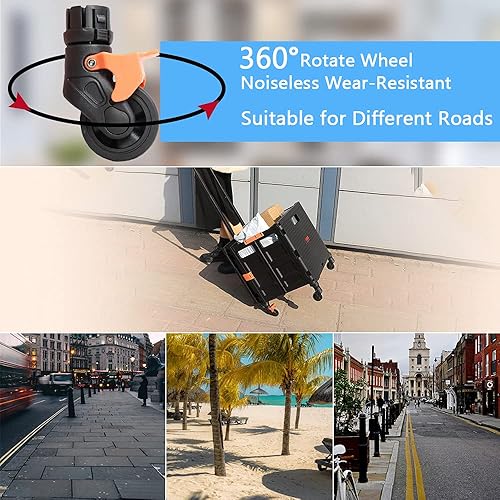 Miniatura 48 de FELICON SELORSS - Carrito plegable portátil con ruedas para subir escaleras y ruedas giratorias de 360°, mango telescópico, caja de plástico