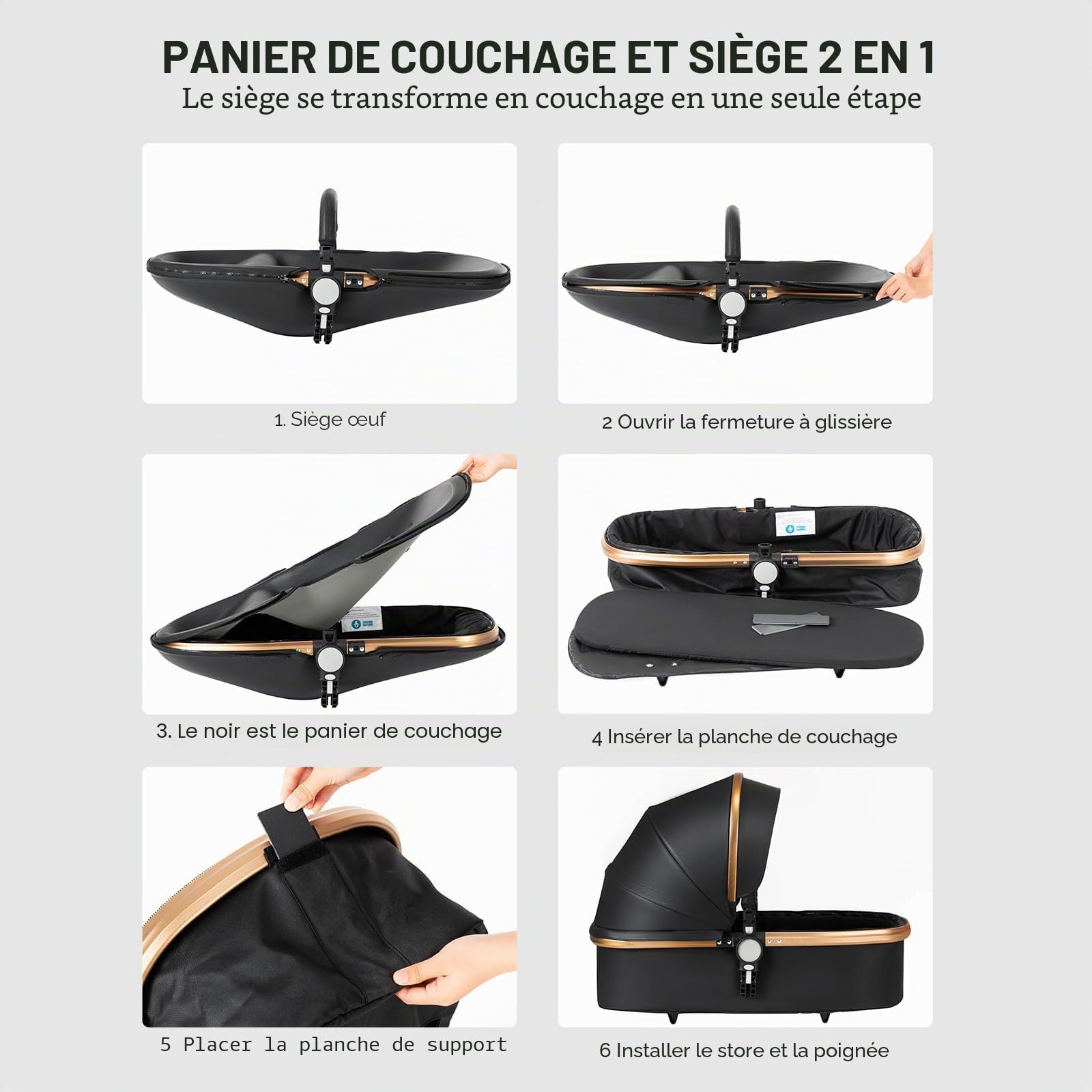 3 en 1 Poussette Combinée Canne Citadine Système de Voyage pour Bébé Landau Paysage Haute Inclinable Pliable Standard (906 Black)