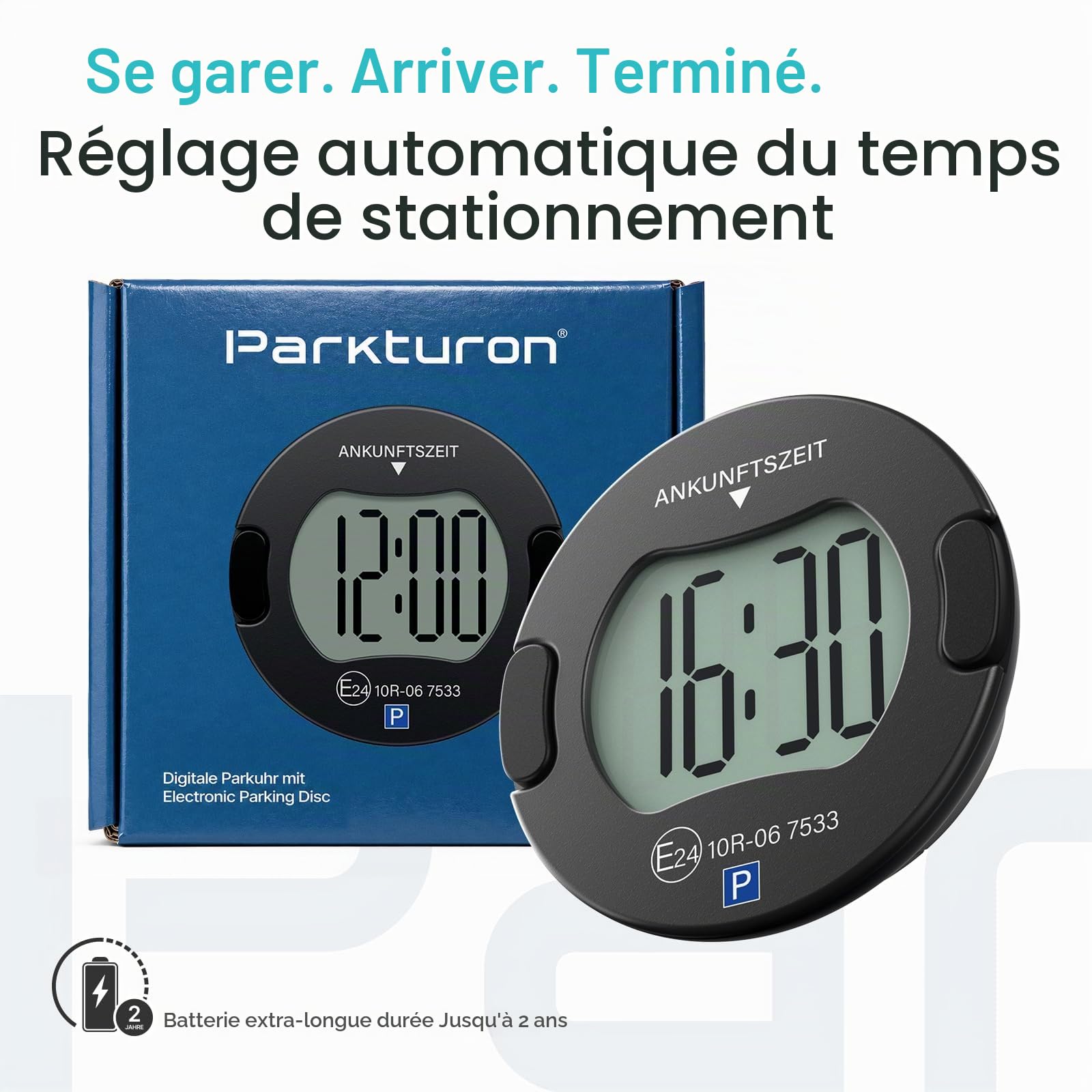 PT01 – Disque de Stationnement Électronique Certifié Zone Bleue pour Voiture, Disque Stationnement Automatique, Horloge Digitale avec Double Écran et Mode Nuit (Noir)