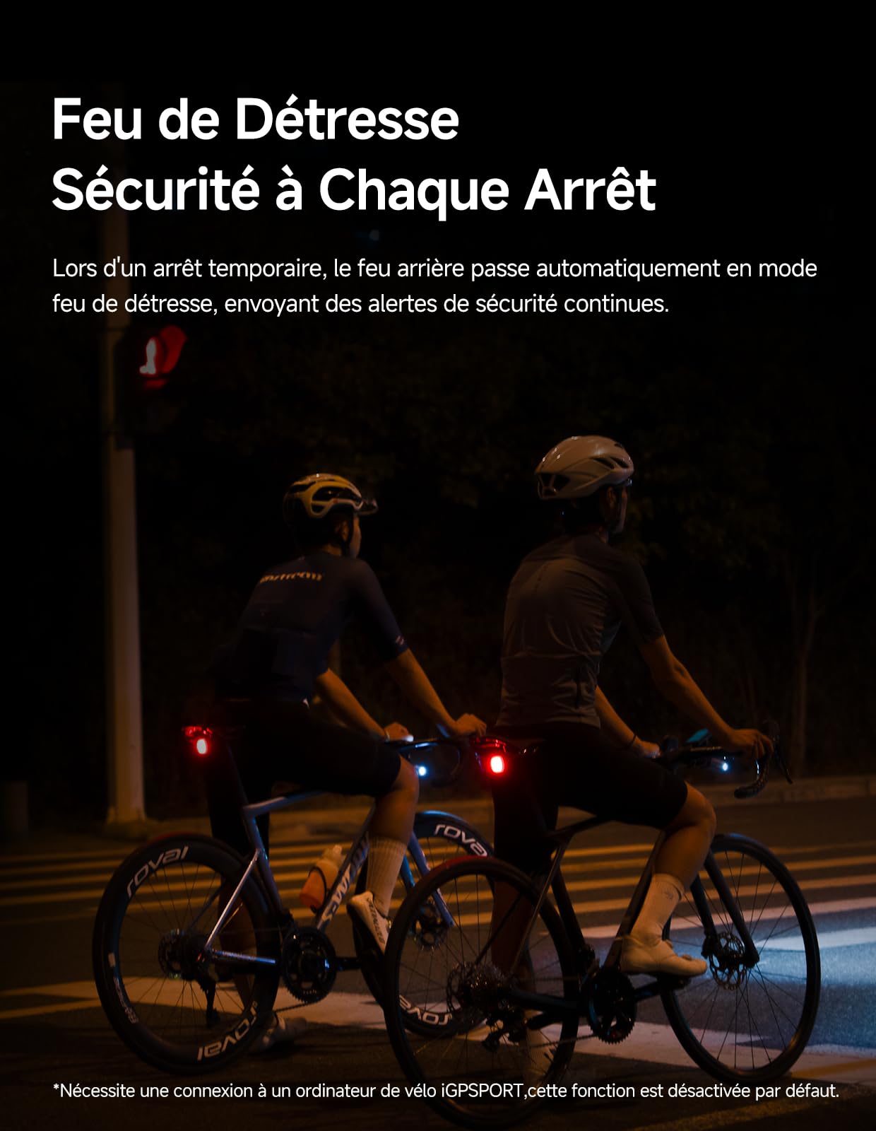 iGPSPORT TL50 Feu Arriere Velo IPX7 6 Modes 1.2 km Avertissement Freinage
