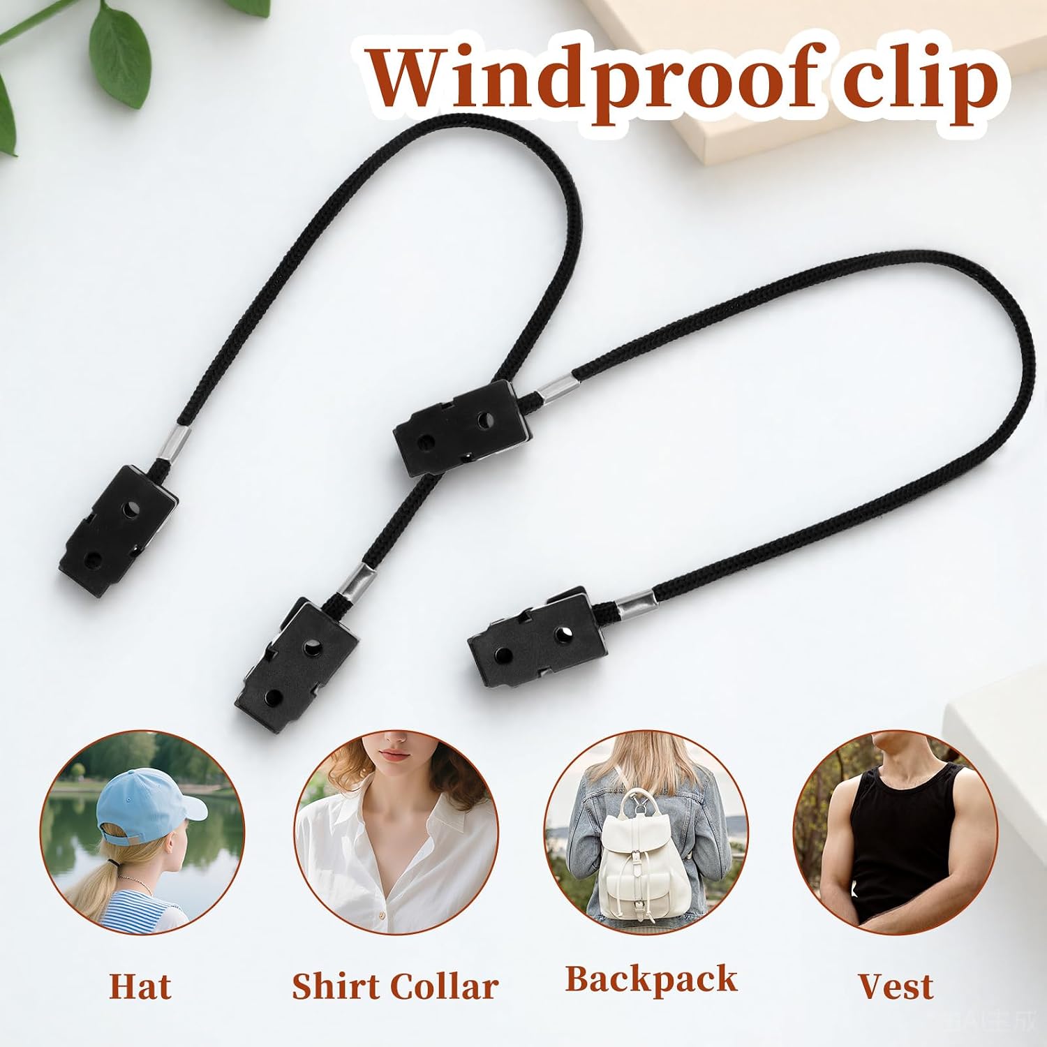 Xthrotsenk 6 Pieces Hat Wind Strap Clips Cap Retainer Removable Chin Cord Elastic Hats Clip Anti-Lost and Anti-Wind Hat Cords for Golfing Fishing Boating Hiking (Black)