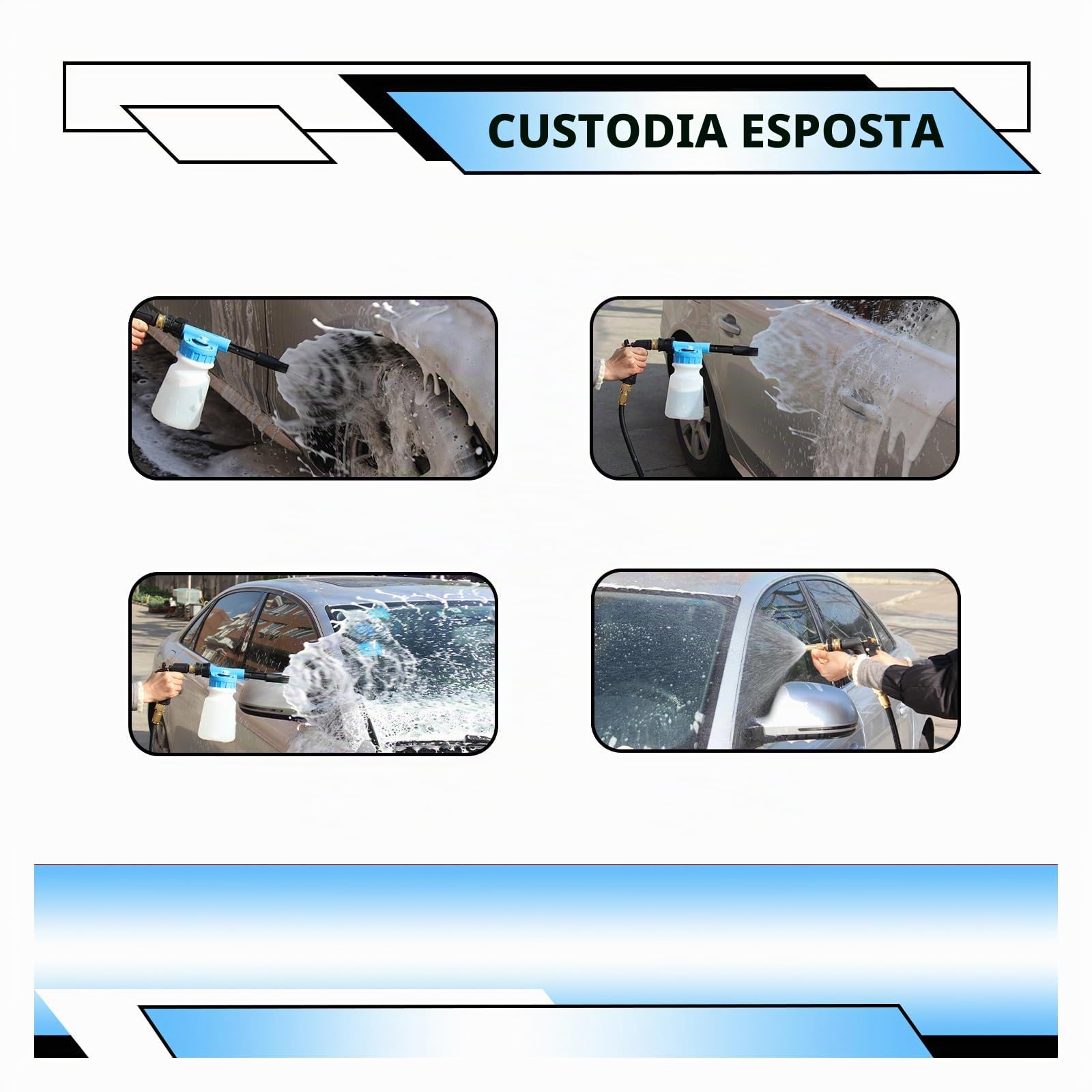 Pistola a Schiuma per Auto, 900 ml 2 in 1 con Lancia in Schiuma Regolabile per la Pulizia di Auto, in Schiuma, Cannone da Giardino, per la Pulizia di Auto e Moto (Blu)