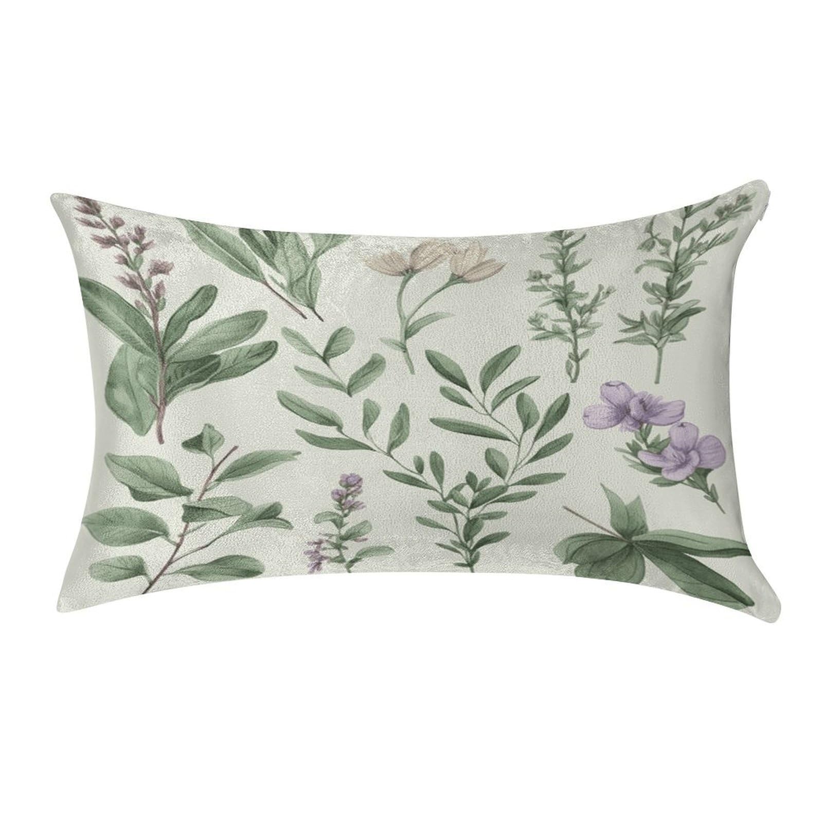 Green Flower Herb Sage Leaves And Branches Pillow Cover Modern Lumbar Pillow Covers Easy Care Velvet Pillowcase Super Soft Cushion Case Rectangular Throw Pillow Cover for Couch Sofa Bedroom Car Decor