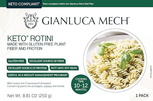 Gianluca Mech - Pasta keto baja en carbohidratos, formato italiano Rotini, sin gluten, alto contenido de fibra, ideal para control de diabetes y