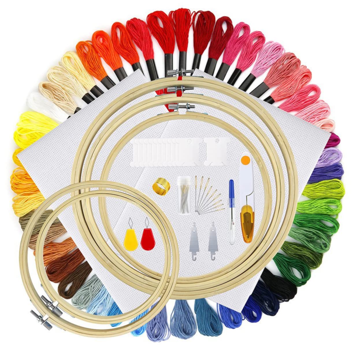 MAGICLULU Kit Punto Croce 50 Colori Assortiti Accessori e Numeri | Tele, Bobine Filo e Adesivi Numerati, per Disegno e Attività Creative, Set Completo da 50 Pezzi Colore Casuale