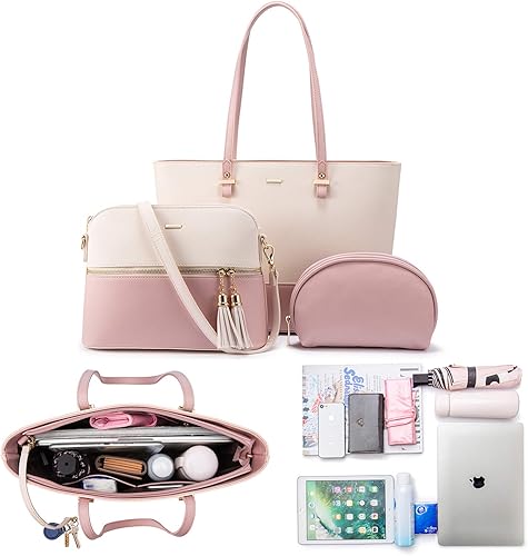 Miniatura 3 de Bolsas para mujer bolsa grande tipo tote bolsa para llevar del hombro y bolsa de mano 3 piezas Beige, Beige-wine Red, Beige/Black, Black, Black and