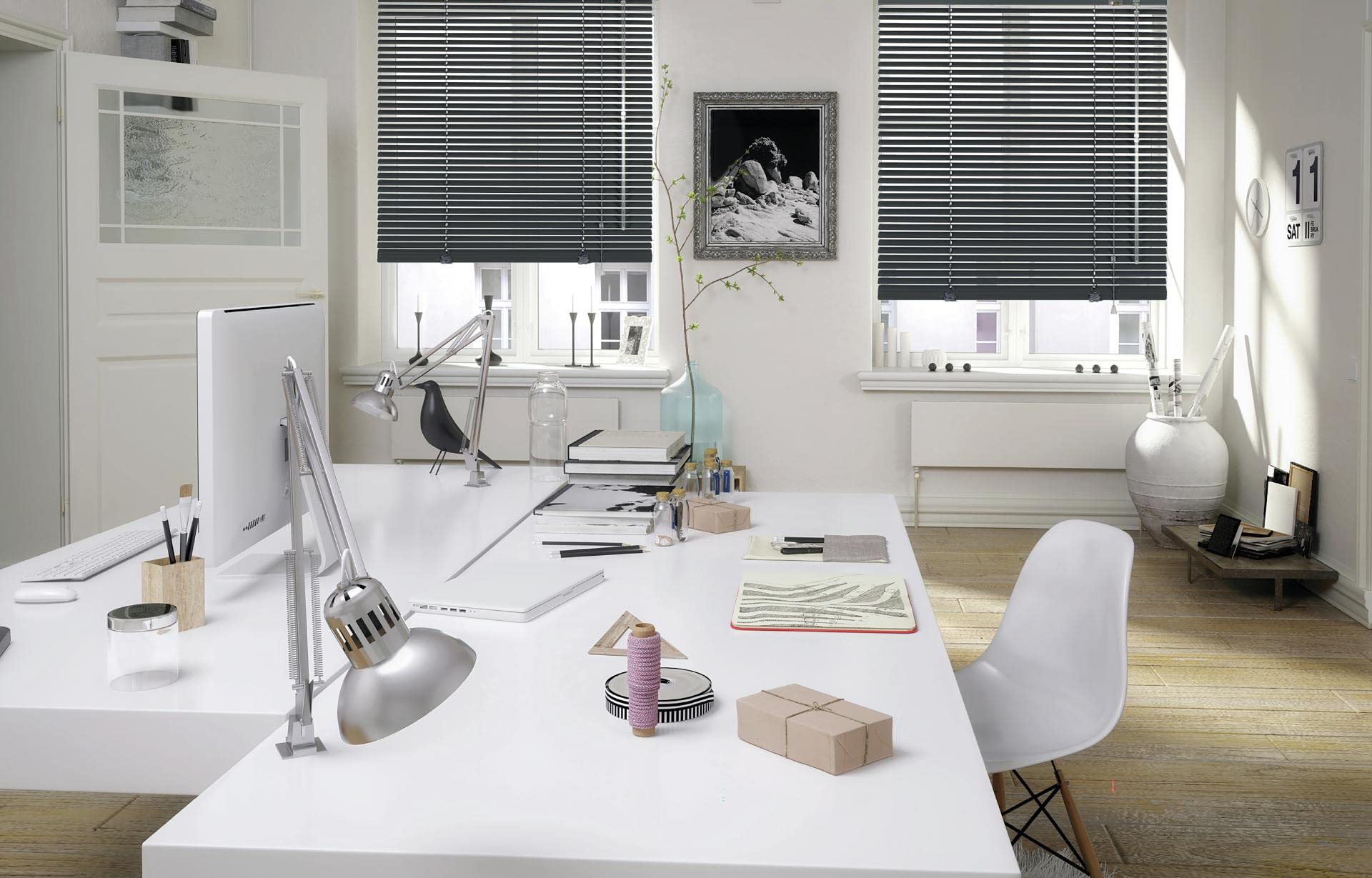Deco Company, 23-3130 Veneziana in Alluminio con Fissaggio a Morsetto, Per privacy, protezione da luce e sole, Kit di montaggio incluso, Oscurante in alluminio, Ardesia, 80 x 220 cm (LxA)