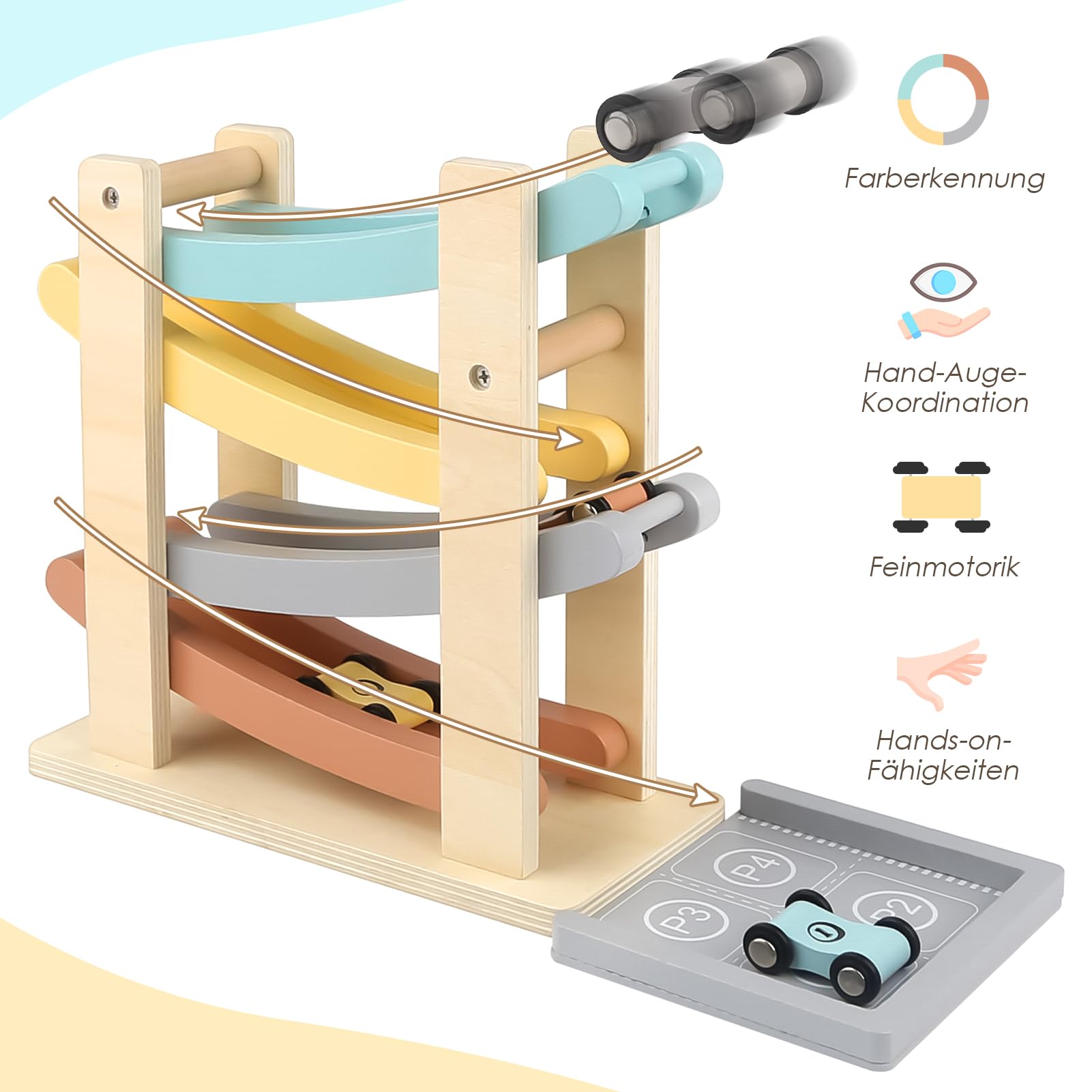 Vanplay Montessori Spielzeug ab 1 Jahr Auto Spielzeug Kugelbahn Holz ab 1 2 Jahr Holzspielzeug Geschenk 1 2 Jahre Junge Mädchen
