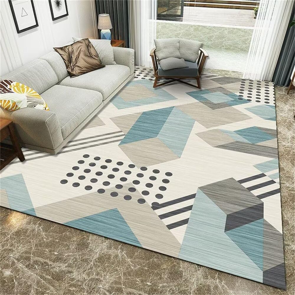 Tapis poil ras bleu 200x280 cm moquette lavable moderne gris pour chambre et jeux