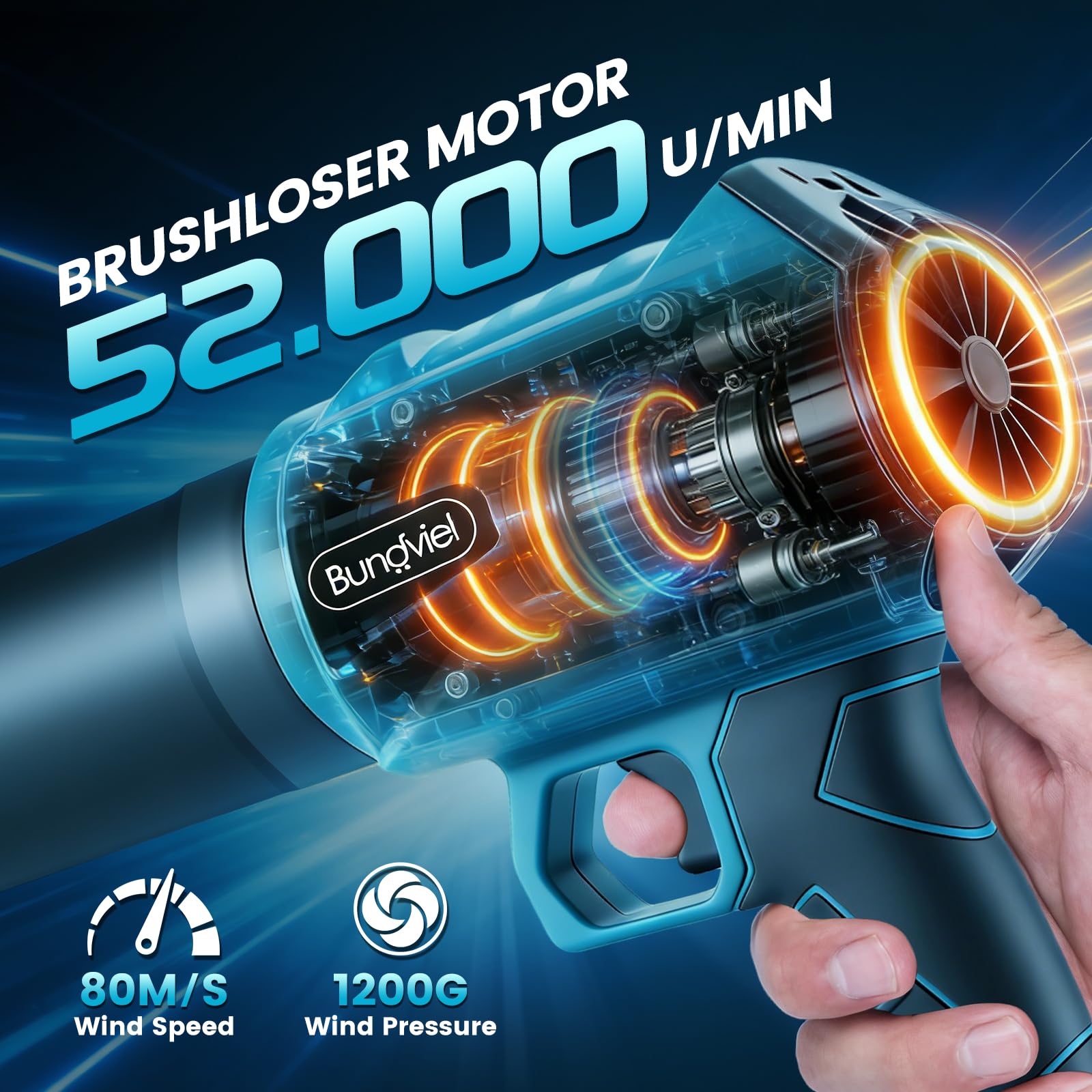 Soplador de hojas con batería de 880 W, motor sin escobillas de 52.000 rpm, con 2 baterías de 4000 mAh, velocidad del viento de 80 m/s y empuje de 1200 g, 3 boquillas, soplador de nieve y soplador de