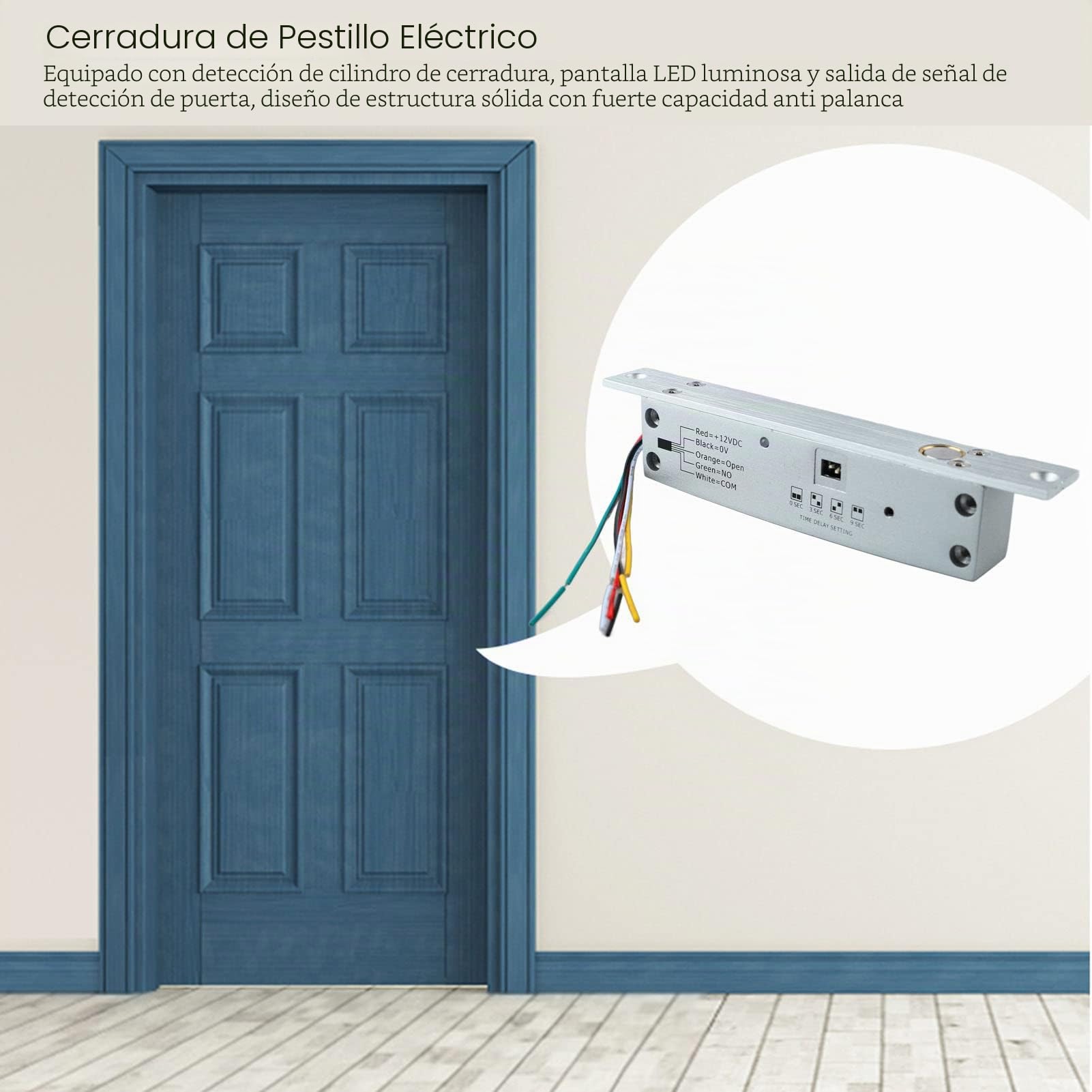 DC12V cerradura eléctrica del perno de la gota, cerradura eléctrica del perno de 5 líneas con el retraso de 4 tiempos, cerradura estrecha eléctrica de la puerta del enchufe (Desbloqueo de apagado)