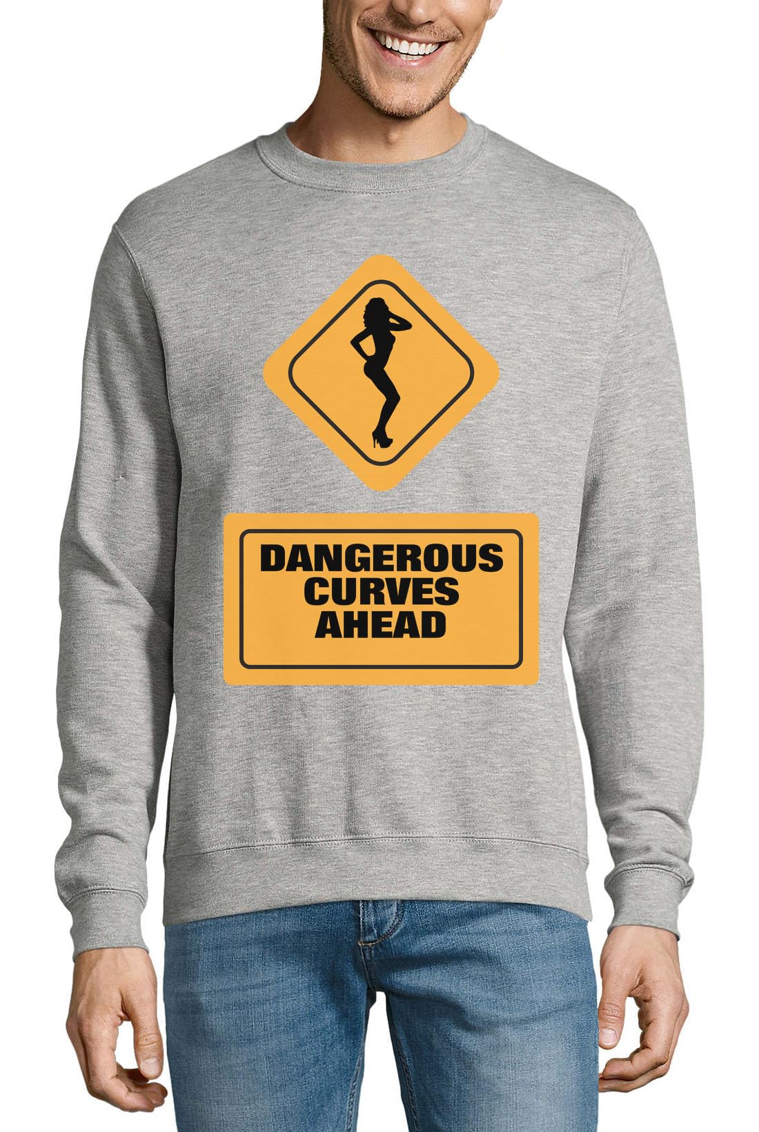 Pull amusant en coton gris avec panneau Dangerous Curves Ahead - 3