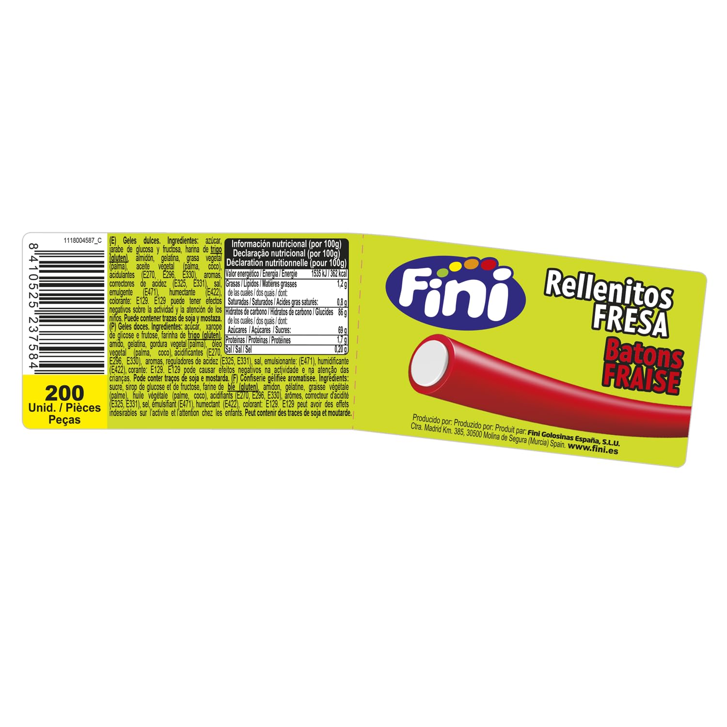 Fini Relleno Fresa | Regaliz Rojo - Tarro 200 unidades