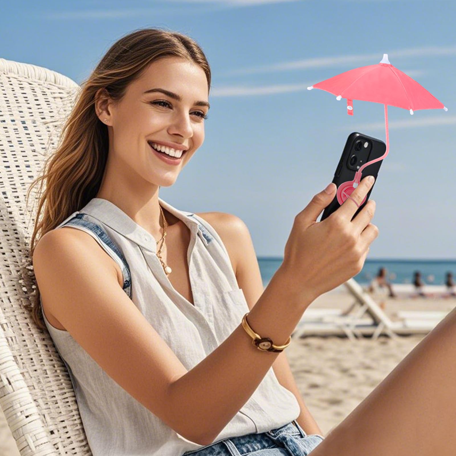 Magnétique Parapluie de Téléphone, Réglable Pare-Soleil pour Téléphone Portable pour iPhone 16/15/14/13/12 et Appareils Android Non Magnétiques (Rose)