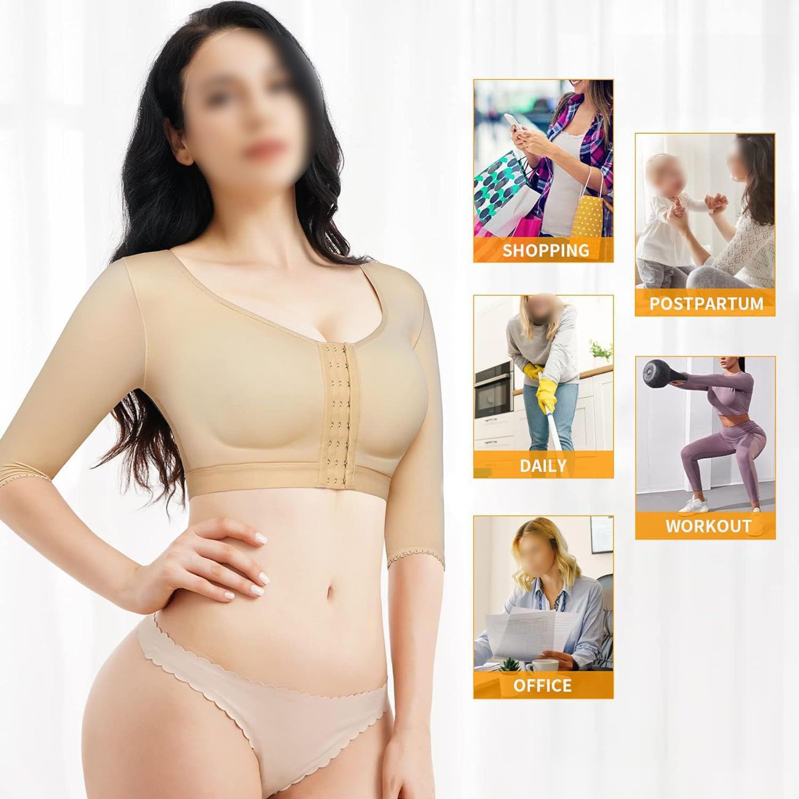 ISCBAFYX Damskie rękawy uciskowe Lipo po operacji Ramię zapinane z przodu Biustonosz modelujący Topy z korektorem