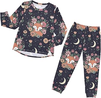 Pajama Set Long Sleeve,Soft Sleepwear Crewneck Loungewear 2 Piece PJ Underwear Set 3-8T