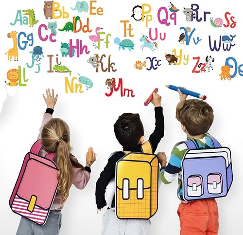 Miniatura 8 de Calcomanías de pared del alfabeto para habitaciones de niños, ABC para niños y niñas, decoración de sala de juegos, calcomanías de animales -