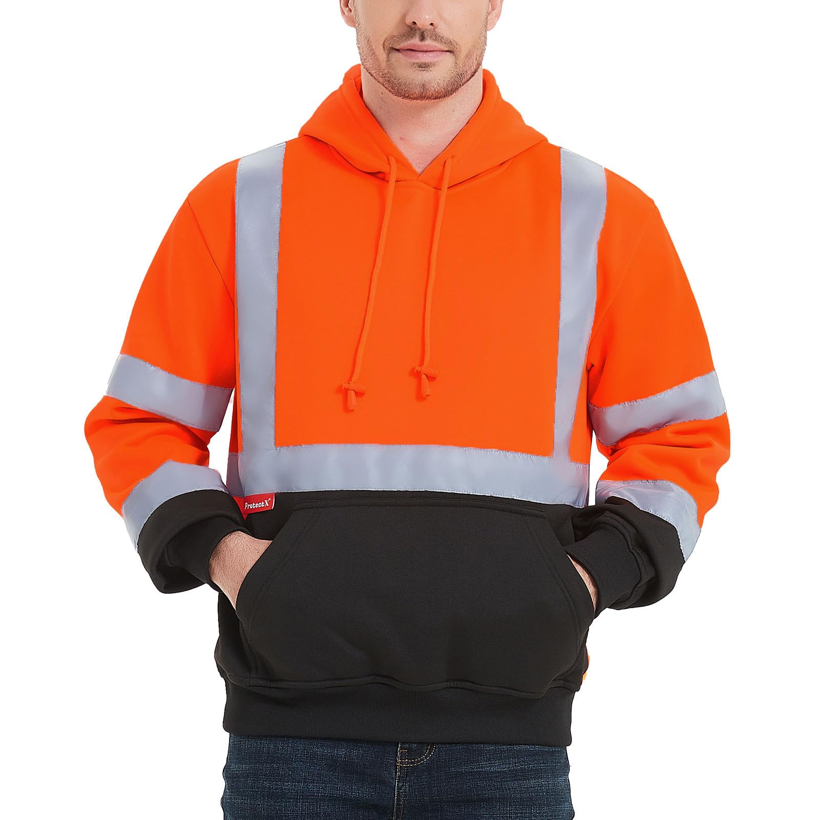 ProtectX Hi Vis Hoodie for Men Women High Visibility Safety Sweatshirt Reflective with Pockets for Construction Work Class 3