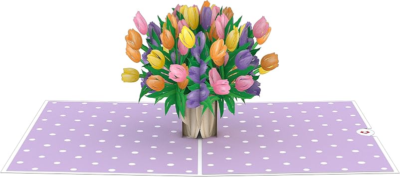 Lovepop Everyday Pop-Up Card for Her and Him- 3D Thinking of You Greeting Cards for Boys, Girls, Men, Women - For You - 5 x 7 Tulip Bouquet - Blank Note Card & Envelope Included