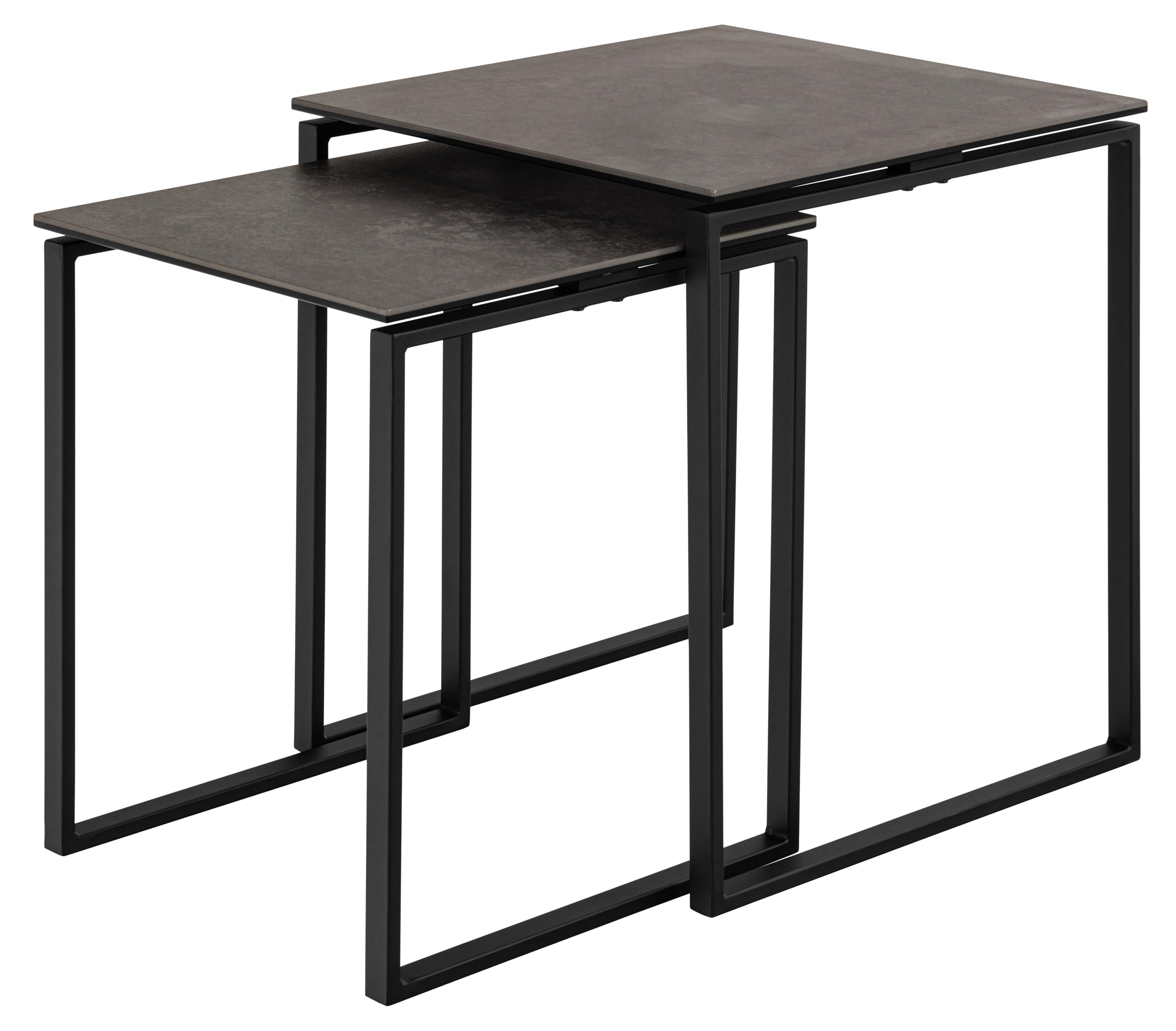 AC Design Furniture Jannis Quadrat Couchtischsatz, Tischplatte schwarz Fairbanks rau keramisch, Kufe Gestell matt schwarz rau pulverbeschichtet Stahl mit Satz aus 2 stück, 50x50x55 cm