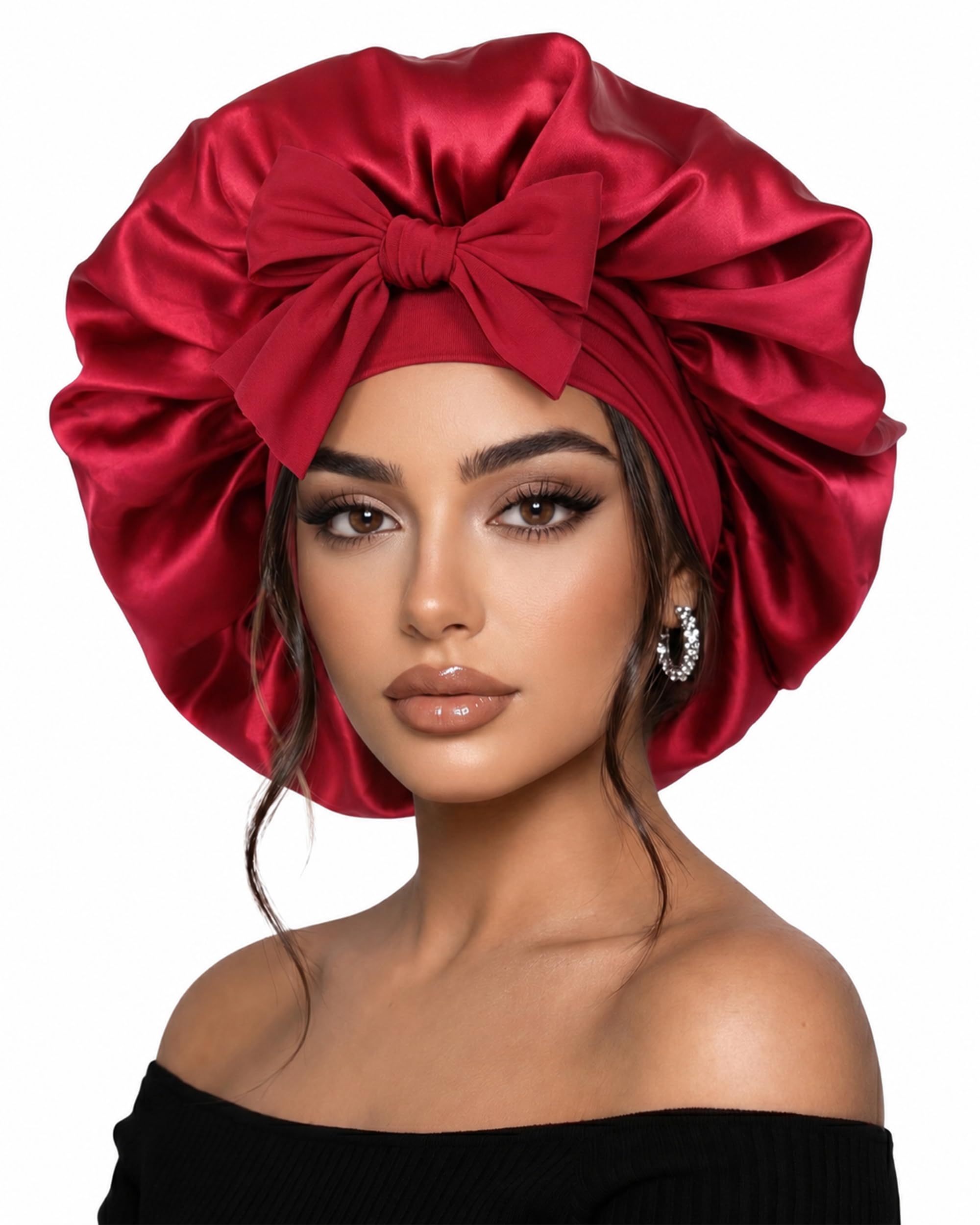 Silk Bonnet for Sleeping Satin Hair Bonnet Double Layer Adjustable Sleep Cap with Elastic Tie Band