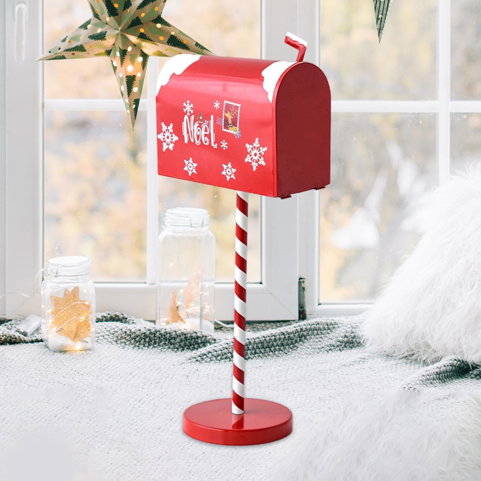 F Fityle Boîte aux Lettres de Noël en Fer, Facile à Installer, Boîte à Cartes de Vœux, Décoration de Porte d'Entrée avec Support, Collecteur de Messages Festifs, pour Intérieur et Extérieur, 22cmx50cm
