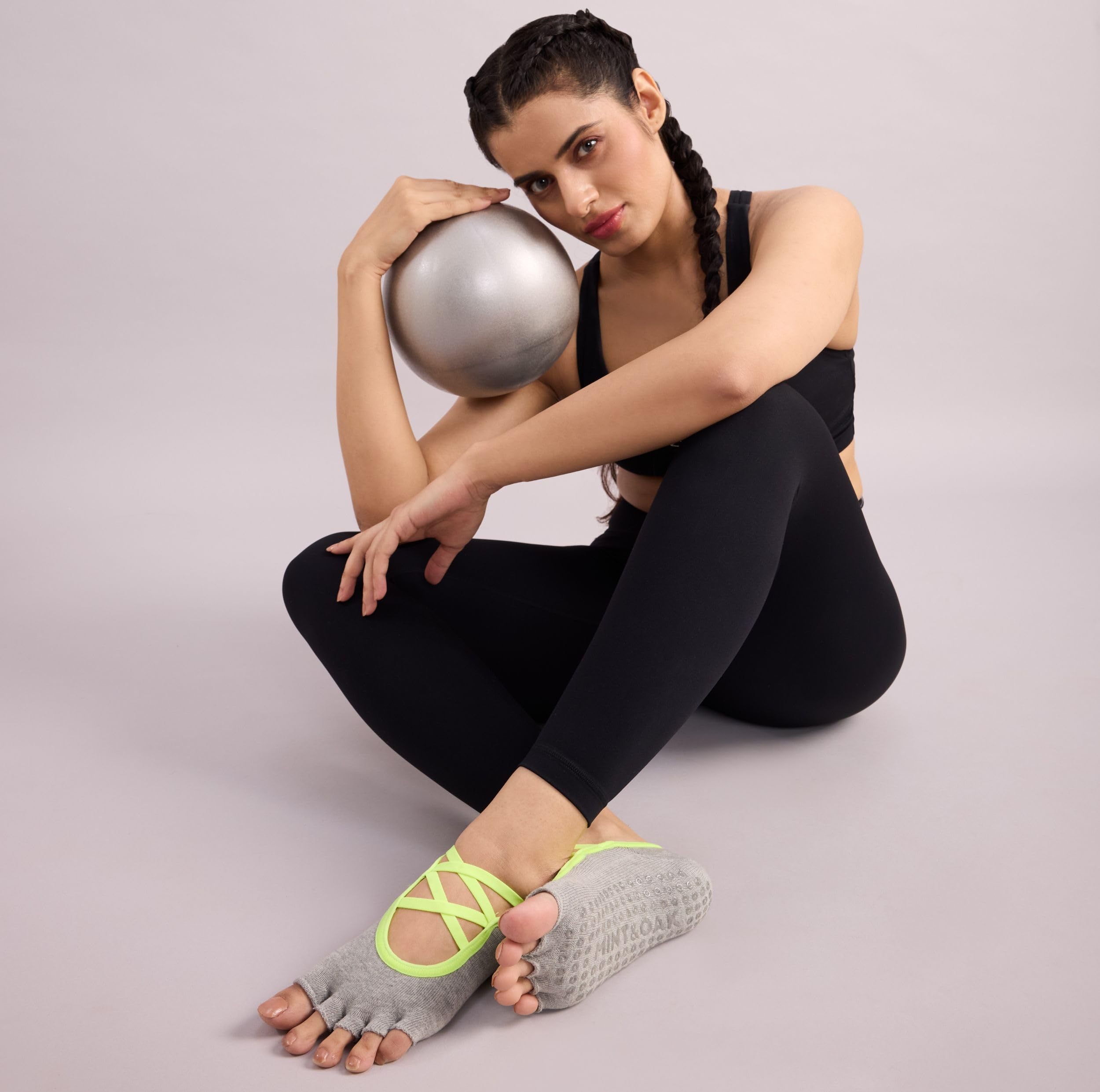 Mint & Oak Ankle Length Open Toe Women Socks |Pilates & Yoga Socks 3 Open Toe & 3 Pilates Anti Skid Grip - Image 7 thumbnail