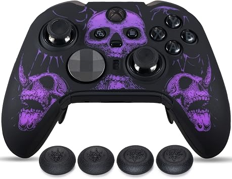 YoRHa Laser Carving Silicone Skin for Xbox Elite Series 2 Controller x 1Skulls Purple with Exclusive Thumb Grips x 4